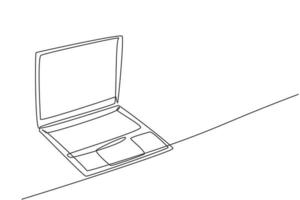 um desenho de linha contínua da unidade de laptop para trabalhar em casa. computador elétrico para o conceito de ferramentas de gadget de pequenas empresas. ilustração do gráfico vetorial moderna de desenho de linha única vetor