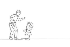 um único desenho de linha do jovem pai dando alguns bons conselhos para sua filha em casa ilustração gráfica de vetor. conceito de comunicação. parentalidade família feliz. design moderno de desenho de linha contínua vetor