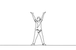 homem segurando um gesto com a mão. contínuo um desenho de linha de design de ilustração vetorial minimalista humana em fundo branco. estilo gráfico moderno de linha simples. mão desenhada conceito gráfico para organização vetor