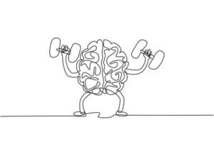 um desenho de linha contínua do cérebro humano forte e saudável levantado halteres para o ícone do logotipo do centro de fitness. conceito de modelo de símbolo de logotipo de saúde inteligente. ilustração em vetor desenho desenho de linha única