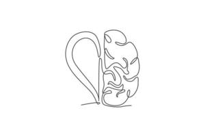 um desenho de linha contínua do ícone do logotipo em forma de metade do cérebro humano e metade do coração do amor. conceito de modelo de símbolo de logotipo de afeto psicológico. linha única moderna desenhar design gráfico ilustração vetorial vetor