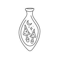 garrafa de poção mística, objeto misterioso minimalista de doodle desenhado à mão. vetor