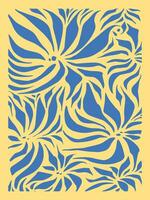 abstrato azul colori flores e folhas plantar para camiseta ou poster Projeto. vetor ilustração isolado em amarelo vertical fundo. simples plano desenho animado minimalista arte estilizado desenho.