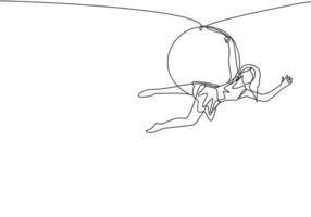 linha contínua única que desenha uma mulher acrobática que atua em um arco aéreo segurando-se em uma das mãos e endireitando o corpo. dinâmica de uma linha desenhar ilustração em vetor design gráfico.