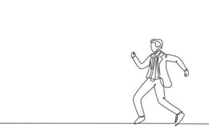 único desenho de linha de homem de negócios jovem andando na rua para ir para o escritório dele. conceito de metáfora de disciplina de tempo de negócios. linha contínua moderna desenhar design gráfico ilustração vetorial vetor