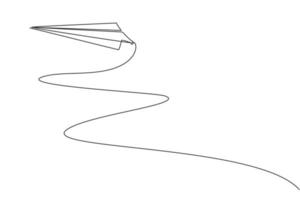 contínuo um desenho de linha de avião de papel voando para o céu em fundo branco. conceito de origami de avião aero de papel. crianças brinquedo moderno linha única desenhar design gráfico vetorial vetor