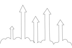 um desenho de linha contínuo de setas ascendentes de mosca para cima sinal em nuvem através do céu. conceito minimalista de gráfico de vendas de negócios de sucesso. ilustração do gráfico vetorial moderna de desenho de linha única vetor