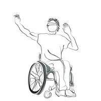 abstrato homem em uma médico cadeira de rodas, desenhado à mão. vetor