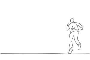 Contínuo um desenho de linha de homem de negócios jovem correndo rápido para perseguir o alvo da meta. conceito minimalista de gerente de negócios de sucesso. ilustração do gráfico vetorial moderna de desenho de linha única vetor