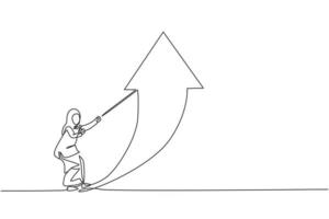único desenho de linha de uma jovem mulher de negócios árabe inteligente puxando a seta Cadastre-se símbolo usando corda. conceito mínimo de crescimento do negócio. linha contínua moderna desenhar design gráfico ilustração vetorial vetor
