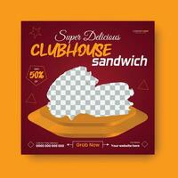 super delicioso clube sanduíche quadrado folheto Projeto modelo. vetor