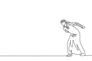 único desenho de linha contínua do jovem empresário árabe caminhando com seu corpo corcunda. lutando gerente profissional. conceito minimalismo dinâmico uma linha desenhar ilustração vetorial de design gráfico