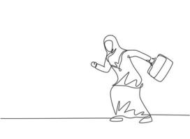 contínua uma linha desenho jovem trabalhadora árabe pose pronta para executar o gesto. corrida de competição de negócios. conceito de metáfora minimalista. ilustração gráfica de vetor de desenho de linha única