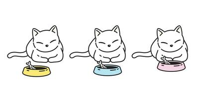 gato vetor ícone gatinho chita logotipo símbolo peixe Comida tigela desenho animado personagem ilustração rabisco Projeto