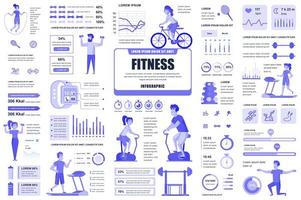 pacote de fitness e esportes infográfico ui, ux, elementos do kit. diferentes gráficos, diagramas, fluxo de trabalho, equipamentos de fitness, ginásio, modelo de design de treino cardiovascular. gráfico de informação vetorial e conjunto de infográficos. vetor