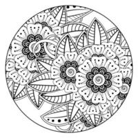 mehndi flor ornamento decorativo em estilo oriental étnico, ornamento de doodle, desenho de mão de contorno. vetor