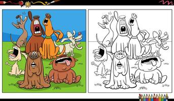 desenho animado uivando ou Latidos cachorros grupo coloração página vetor