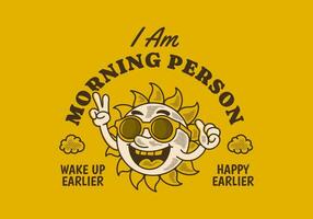 manhã pessoa. vintage personagem ilustração do uma Sol vestindo oculos de sol vetor