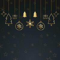 alegre Natal vermelho fundo com dourado estrelas e árvore com dourado bolas vetor