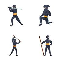 ninja lutador ícones conjunto desenho animado vetor. ninja personagem dentro brigando pose vetor