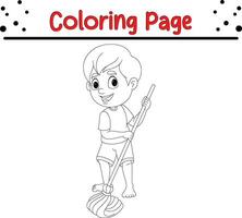pequeno Garoto esfregar chão coloração página vetor