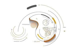 cesta de basquete, aro, jogo, ilustração em vetor arte linha colorida.