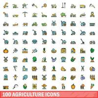 100 agricultura ícones definir, cor linha estilo vetor