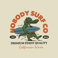 mão desenhado vintage crocodilo surfista personagem mascote para roupas logotipo modelo vetor