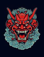 t camisa Projeto demônio face japonês oni mascarar vetor arte ilustração