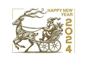 feliz Novo ano 2014 Projeto com santa claus equitação uma cavalo desenhado transporte dourado simples luxuoso vetor cumprimento cartão ilustração Projeto Natal celebração