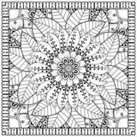 contorno padrão de flor quadrada no estilo mehndi para página de livro de colorir vetor