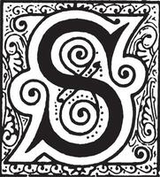 s, inicial ornamentado, ilustração vintage vetor