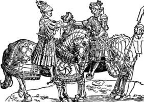 dois cavaleiros vintage ilustração. vetor