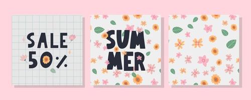banner de venda de verão com vetor de carta de flores
