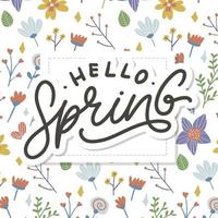 Olá, flores da primavera, texto, fundo, quadro, letras, slogan vetor