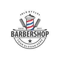 barbearia logotipo, barbeiro tesouras vetor, velho Projeto retro vintage tipografia enfeite vetor