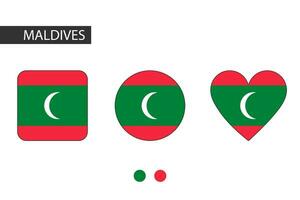 Maldivas 3 formas quadrado, círculo, coração com cidade bandeira. isolado em branco fundo. vetor