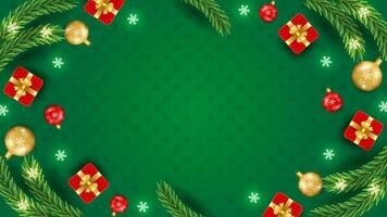 alegre Natal e feliz Novo ano fundo com Natal filial, bolas, flocos de neve. para oferta, bandeira, cartazes, cobrir Projeto modelos, social meios de comunicação papel de parede histórias vetor