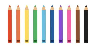 conjunto do colori lápis isolado em branco fundo. giz de cera dentro arco Iris cores. lápis para criatividade. vetor plano ilustração