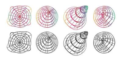 coleção do colorida 3d esfera malha. único formas estrutura modelo conceito com pontos e linha rede vetor