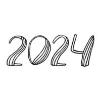 número 2024. mão desenhado rabisco letras vetor ilustração. Projeto para sazonal feriados panfletos, cumprimento cartão para alegre Natal e feliz Novo ano imprimir.