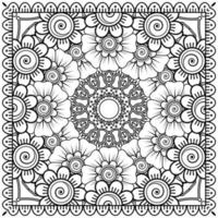 contorno padrão de flor quadrada no estilo mehndi para página de livro de colorir vetor