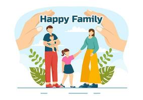 feliz família vetor ilustração com mãe, Papai e crianças personagens para felicidade e amor celebração dentro plano crianças desenho animado fundo