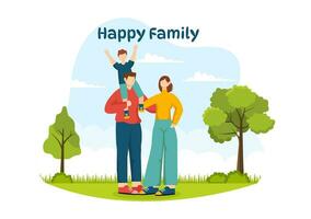 feliz família vetor ilustração com mãe, Papai e crianças personagens para felicidade e amor celebração dentro plano crianças desenho animado fundo