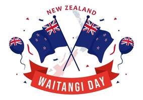 feliz waitangi dia vetor ilustração em fevereiro 6 com Novo zelândia bandeira e mapa dentro nacional feriado plano desenho animado fundo Projeto