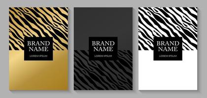 conjunto de coleção de design de capa padrão de zebra de luxo na moda, animal print para brochura, modelo de caderno. ilustração vetorial vetor