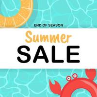 modelo de cartaz de fundo de venda de verão com piscina e bóia salva-vidas. ilustração vetorial vetor