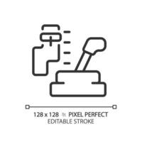 2d pixel perfeito editável Preto carro engrenagem caixa ícone, isolado vetor, fino linha simples ilustração representando carro serviço e reparar. vetor