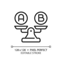 2d pixel perfeito Customizável Preto uma e b em peso escala ícone, isolado vetor, fino linha ilustração representando comparações. vetor
