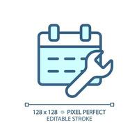 2d pixel perfeito editável azul carro serviço ícone, isolado vetor, fino linha ilustração representando carro serviço e reparar. vetor